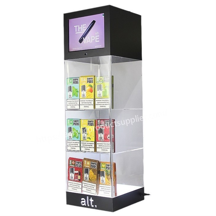3 Tiers Acrylic Vaper Pods Display Stand With LCD Display 3 Tiers Acrylic Vaper Pods Display Stand With LCD Display